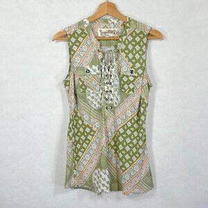 Aventura Patchwork Tank Top Lace Up Neckline Lightweight Boho Cottage Ethical M